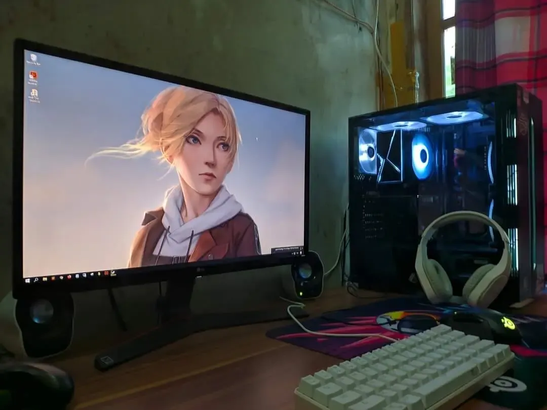 Rizki's first PC build with an anime wallpaper