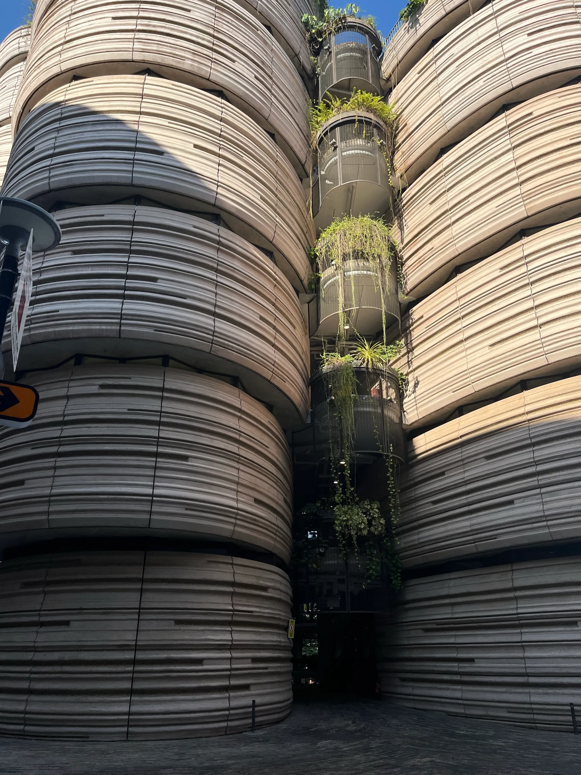 The Hive's stacked, rounded towers, photographed from as close as we were permitted